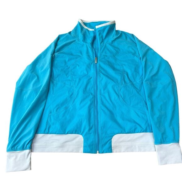 Lululemon Women’s 12 Track Attack Full Zip Windbreaker Jacket Aqua Blue‎ Sporty - Picture 2 of 15
